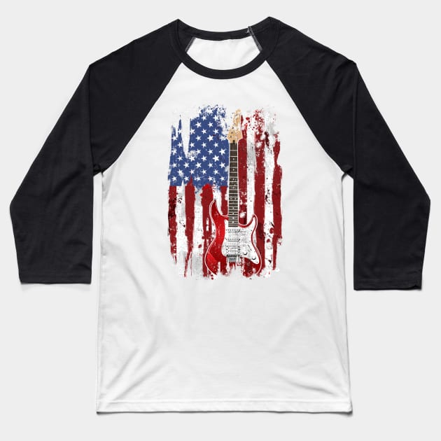 American Flag Guitar Player USA Guitarist Gift Baseball T-Shirt by Kagina